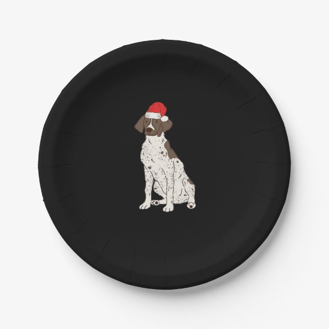 GSP German Shorthaired Pointer Christmas Santa Dog Paper Plate (Front)