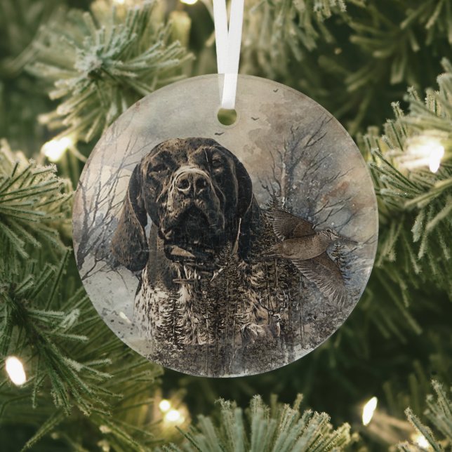 GSP, German Shorthaired Pointer Glass Tree Decoration (Insitu)