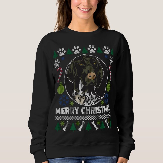 GSP German Shorthaired Pointer Merry Christmas Ugl Sweatshirt (Front)