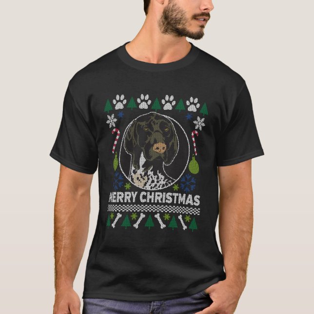Gsp German Shorthaired Pointer Merry Christmas Ugl T-Shirt (Front)