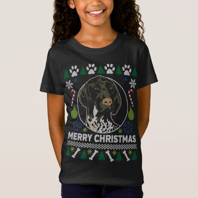 GSP German Shorthaired Pointer Merry Christmas Ugl T-Shirt (Front)