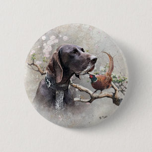 GSP Hunting Art – Precision, Passion, and Pheasant 6 Cm Round Badge