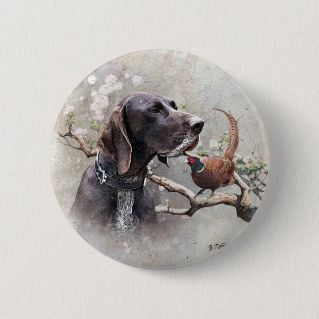 GSP Hunting Art – Precision, Passion, and Pheasant 6 Cm Round Badge (Front)