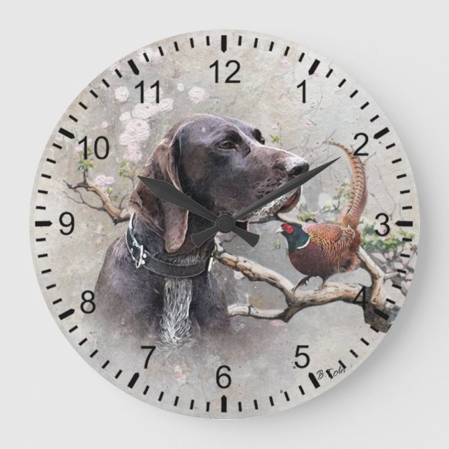 GSP Hunting Art – Precision, Passion, and Pheasant Large Clock (Front)