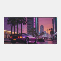 GTA 6 Vibe Desk Mat Retro Car in Neon Desk Mat