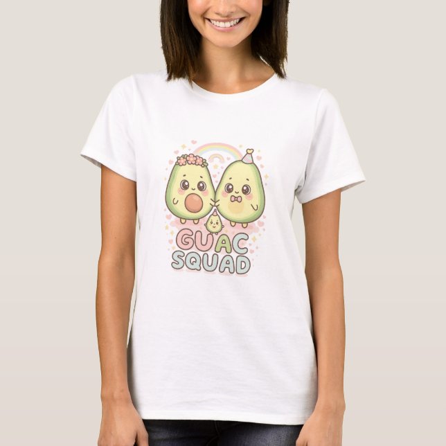 Guac Squad – Kawaii Avocado Trio with Rainbow & Sp T-Shirt (Front)