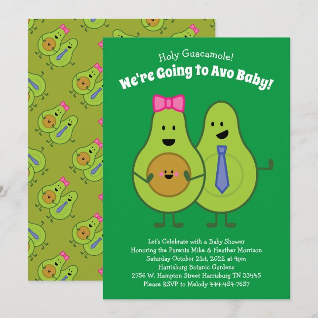 Guacamole Avocado Baby Shower Co-Ed Gender Neutral Invitation (Front/Back)