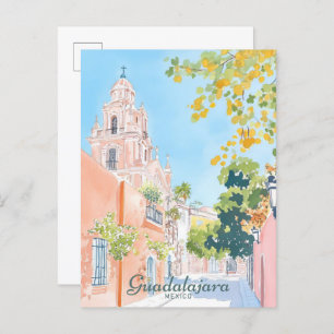Guadalajara Mexico Gouache Illustration Travel Postcard