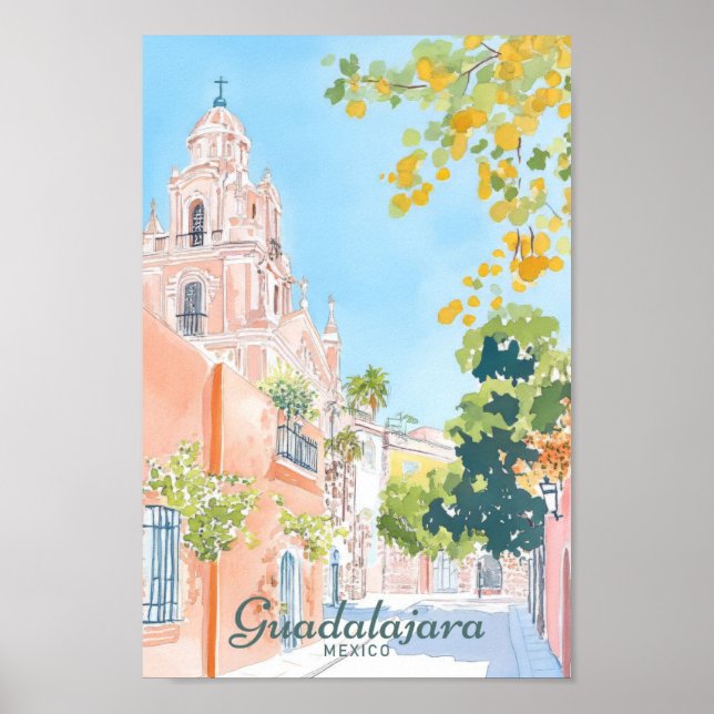 Guadalajara Mexico Gouache Illustration Travel Poster (Front)