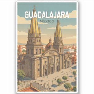 Guadalajara Mexico Illustration Travel Art Vintage