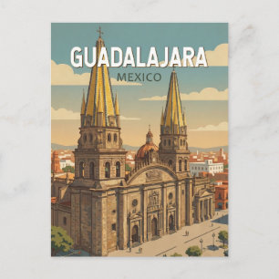 Guadalajara Mexico Illustration Travel Art Vintage Postcard