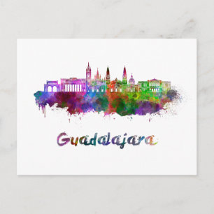 Guadalajara skyline in watercolor postcard