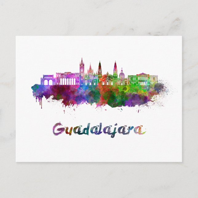 Guadalajara skyline in watercolor postcard (Front)