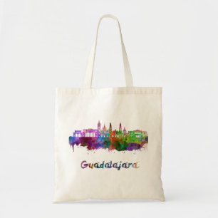 Guadalajara skyline in watercolor tote bag