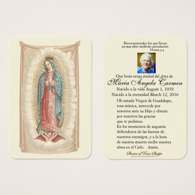 Guadalupe Catholic Spanish Funeral Holy Prayer (Front & Back)