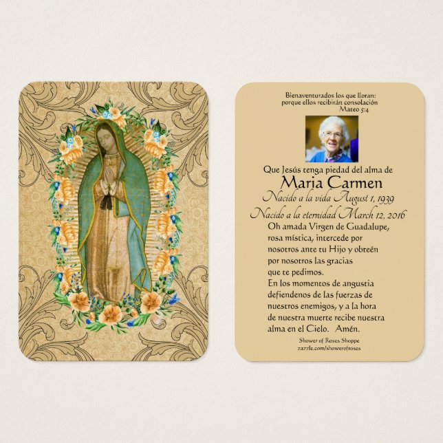 Guadalupe Catholic Spanish Funeral Holy Prayer (Front & Back)