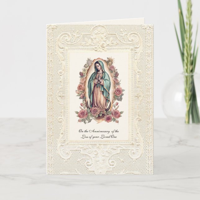 Guadalupe Floral Anniversary of Death Loved One Card (Front)