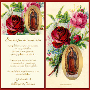 Guadalupe  Funeral Virgin Mary Condolence Spanish  Thank You Card