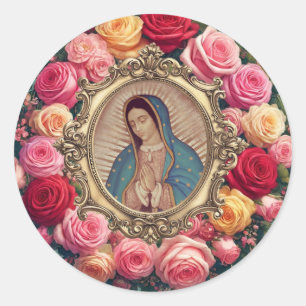 Guadalupe Roses Religious Elegant Floral Classic Round Sticker