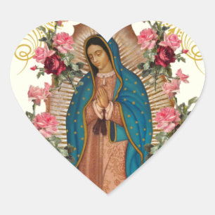 Guadalupe Roses Religious Elegant Floral Heart Sticker