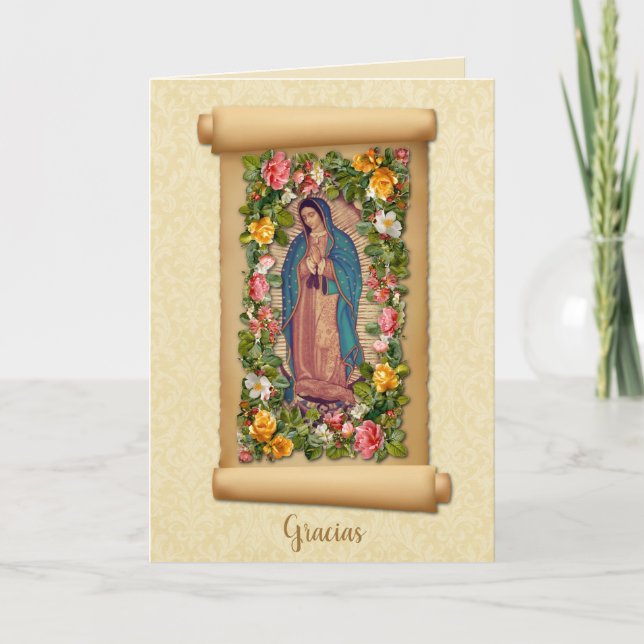 Guadalupe Virgin Mary Catholic Spanish Gracias Thank You Card (Front)