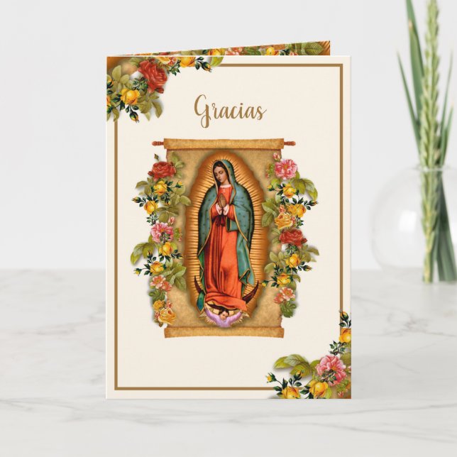 Guadalupe Virgin Mary Catholic Spanish Gracias Thank You Card (Front)