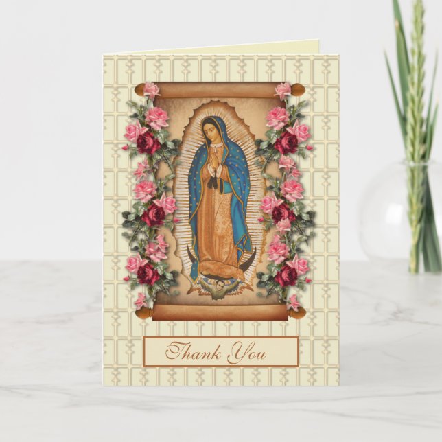 Guadalupe Virgin Mary Funeral Condolence Spanish Thank You Card (Front)