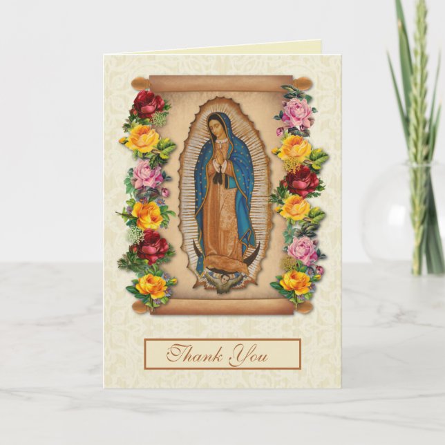 Guadalupe Virgin Mary Funeral Condolence Spanish Thank You Card (Front)