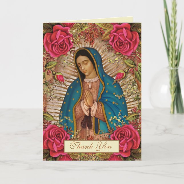 Guadalupe Virgin Mary Funeral Condolence Spanish Thank You Card (Front)