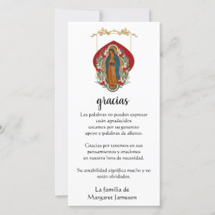 Guadalupe Virgin Mary Funeral Condolence Spanish Thank You Card