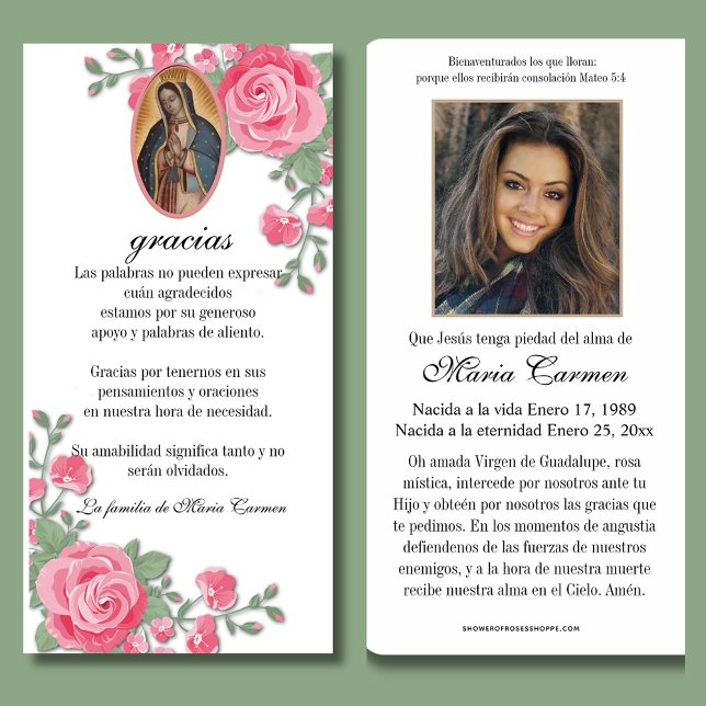 Guadalupe Virgin Mary Funeral Condolence Spanish  Thank You Card (Creator Uploaded)