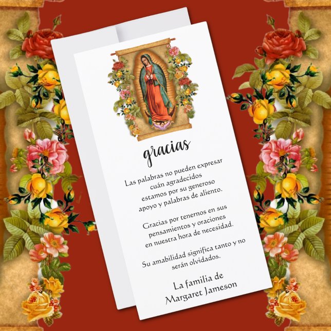Guadalupe Virgin Mary Funeral Condolence Spanish Thank You Card (Creator Uploaded)