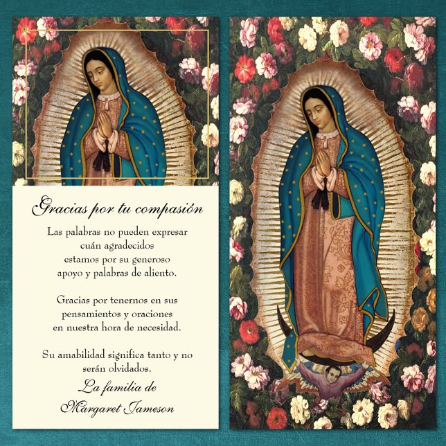 Guadalupe Virgin Mary Funeral Condolence Spanish  Thank You Card (Creator Uploaded)