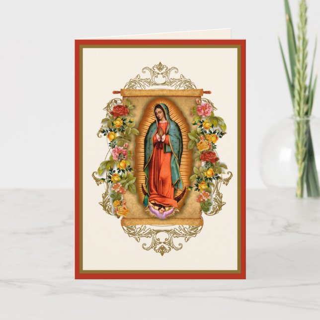 Guadalupe Virgin Mary Religious Roses Rosary Thank You Card (Front)