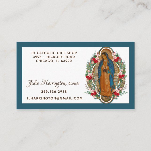 Guadalupe Virgin Mary Roses Religious Floral  Business Card (Front)