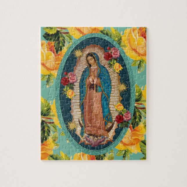 Guadalupe Virgin Mary Yellow Roses Religious Jigsaw Puzzle (Vertical)