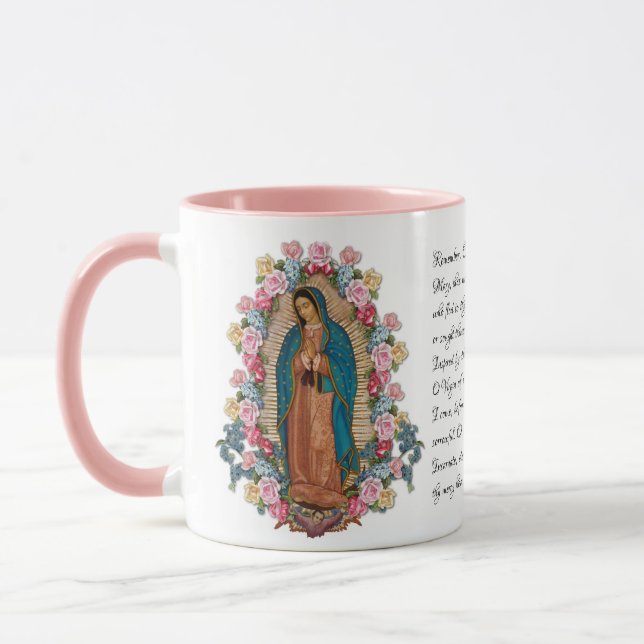 Guadalupe  Virgin Mother Mary Memorare Prayer Mug (Left)