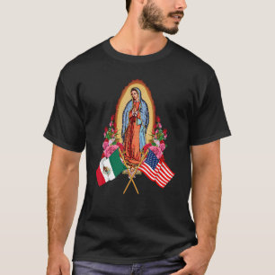 Guadalupe with Mexican and US flag T-Shirt