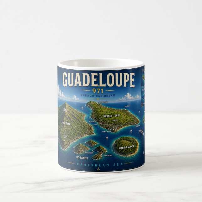 Guadeloupe 971 Vintage Map Coffee Mug (Center)