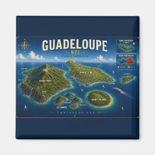 Guadeloupe 971 Vintage Map Magnet