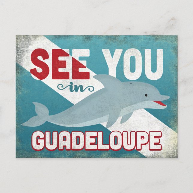 Guadeloupe Dolphin - Retro Vintage Travel Postcard (Front)