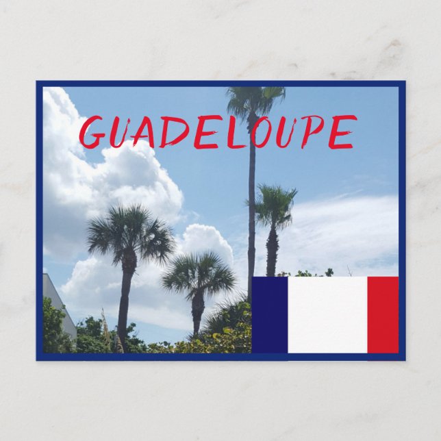 Guadeloupe flag with tropical palm trees postcard (Front)