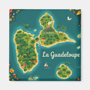 Guadeloupe Illustrated Map – Tropical Island Gua Magnet
