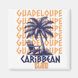 Guadeloupe Island Retro Beach Palm Tree  Magnet