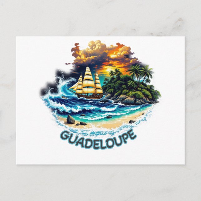 Guadeloupe Island & Sailboat Postcard (Front)