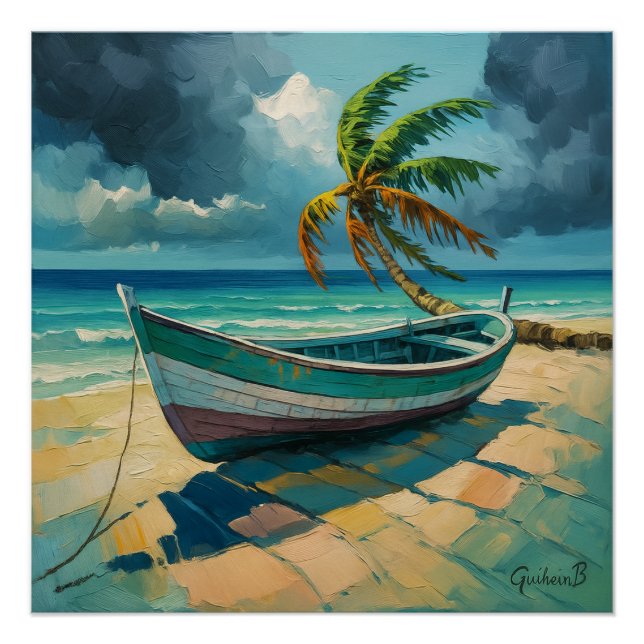 Guadeloupe Poster – Tropical landscape with boat e (Front)