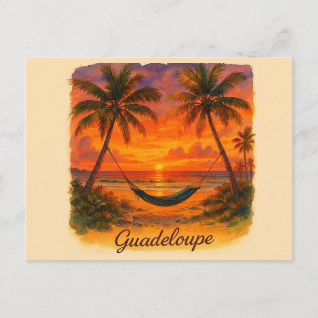 Guadeloupe – Tropical Sunset with Hammock Postcard (Front)