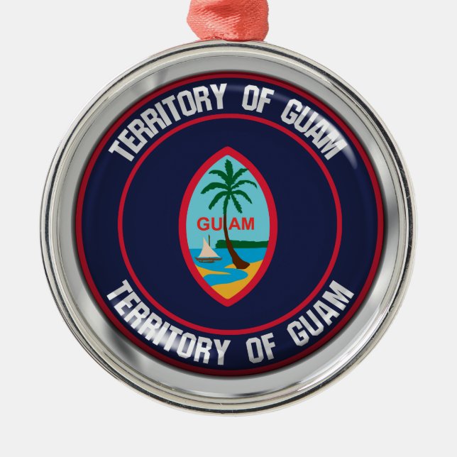Guam Round Emblem Metal Tree Decoration (Front)