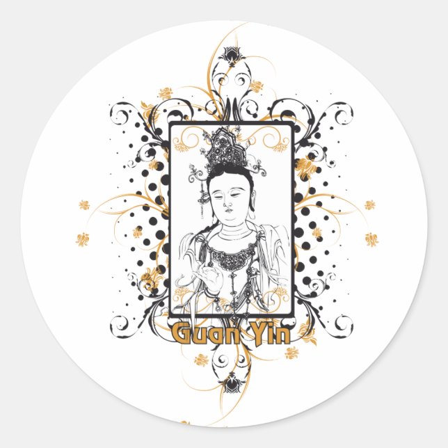 Guan Yin Bodhisattva Classic Round Sticker (Front)