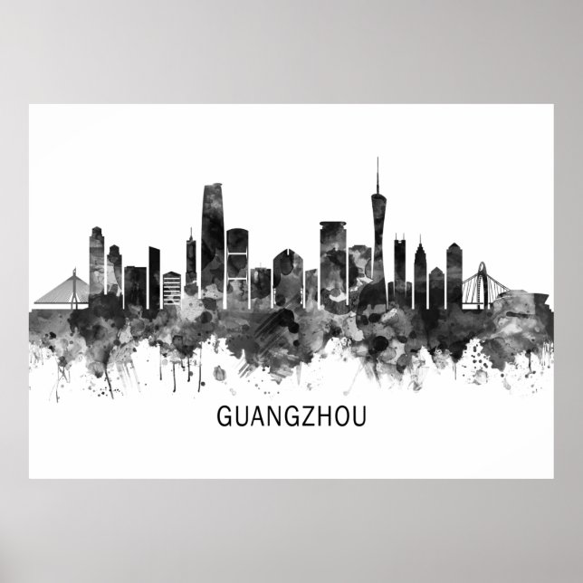 Guangzhou China Skyline BW Poster (Front)